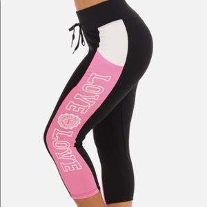 Pink/Black Love Capri Leggings